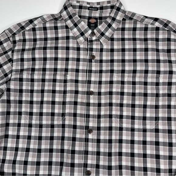 Dickies Shirt Button Plaid Black White Grey Long Sleeve Cotton Outdoor Work - Picture 3 of 16